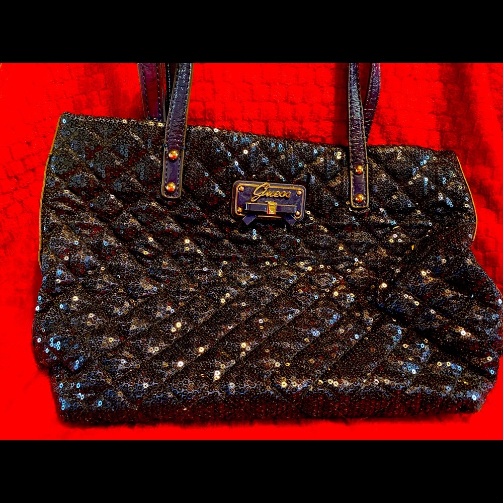 Beautiful navy blue sparkly quilted Guess purse